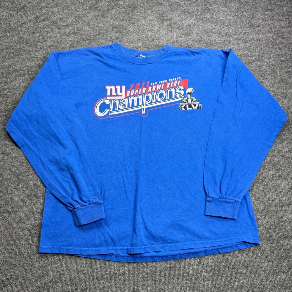 NFL New York Giants Long Sleeve Mens XL Blue 2011 Super Bowl XLVI Champions